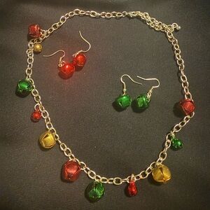 Set of 2 Jingle Bell Earrings and Necklace